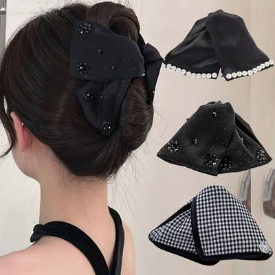 Large Rhinestones Bow Hair Claw Crab Elegant Pearls Hairpins Women Girls Sweet Hair Ornament Hair Clips Fashion Hair Accessories