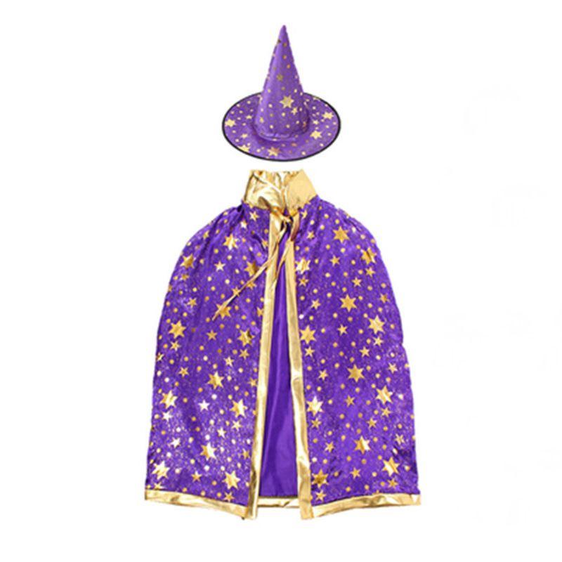 Halloween Cosplay Zaubercape für Kinder mit schillerndem Sternmuster und Hut