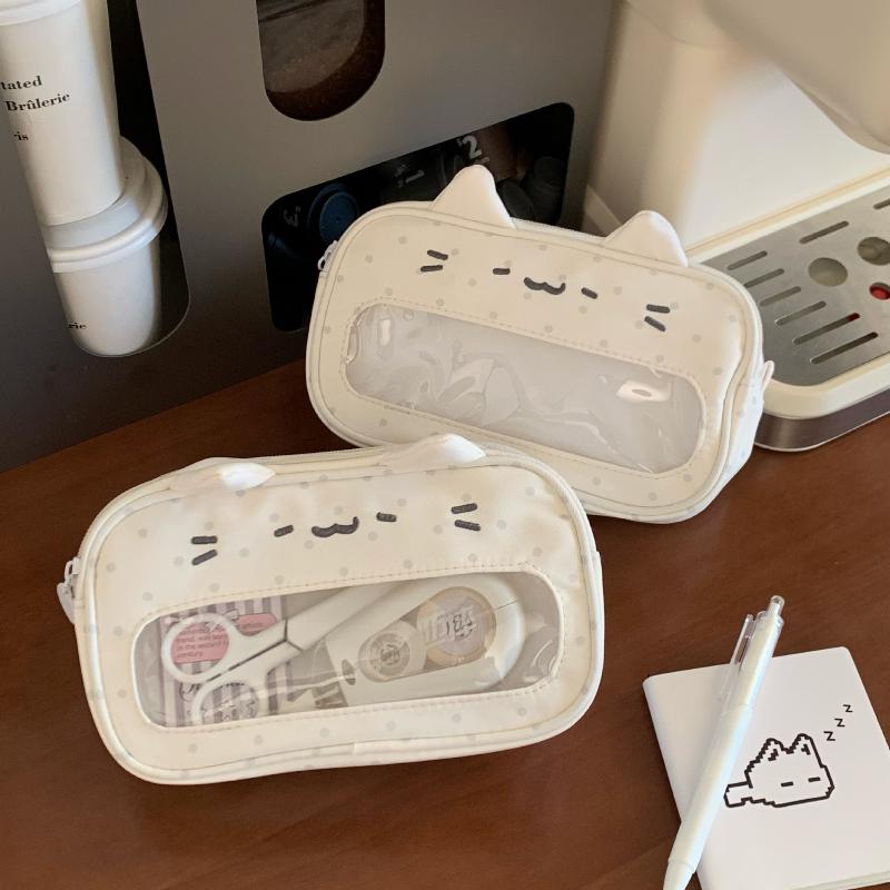 Fashionable Kitten Pencil Pouch with Clear Window and Wave Points for Travel