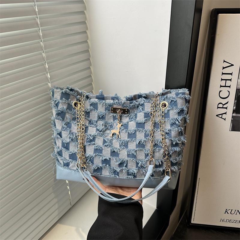 Contrasting Color Casual Versatile Chain Single Shoulder Armpit Bag Summer Popular Large Capacity Portable Tote Bag Women