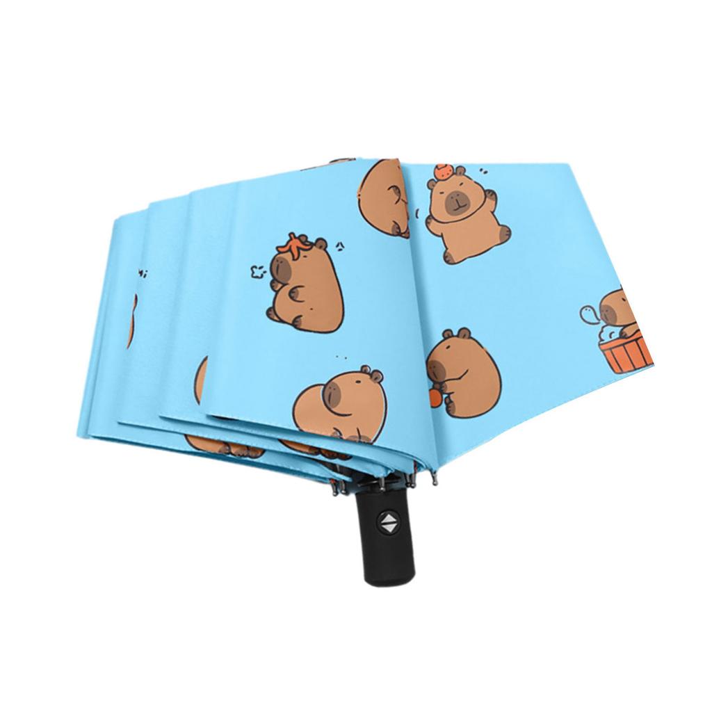 Windproof Three Fold Umbrella Featuring Capybara Print Sun& Rain Umbrella For All Weather Use Simplified Rib Structure