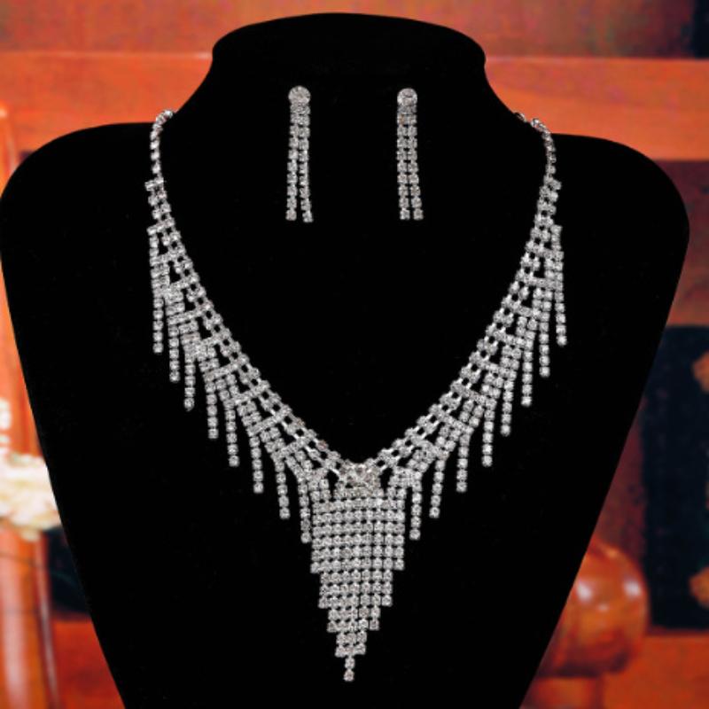 Fashion Simple Water Drop Crystal Rhinestone Necklace Earrings For Women Wedding Dress Accessories Light Luxury Jewelry Sets