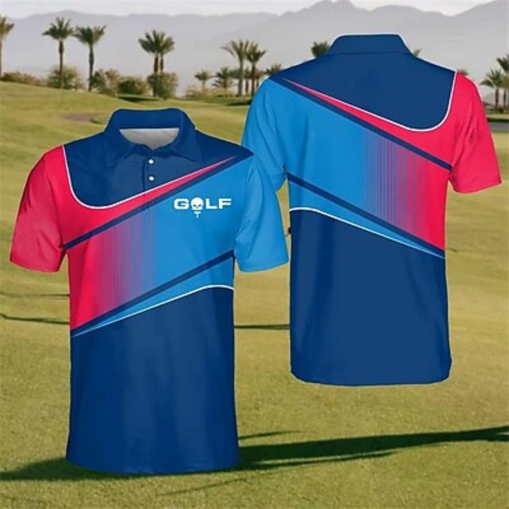 Pánská pruhovaná sportovní polo trička Golfové tričko Polo trička s krátkým rukávem Košile s límečkem Neformální sportovní oblečení Dovolenkové oblečení Knoflíky 3D