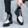 Autumn/Winter 2024 Plus Size Color Block High-Top Leather Business Boots—Lace-Up Zipper Design