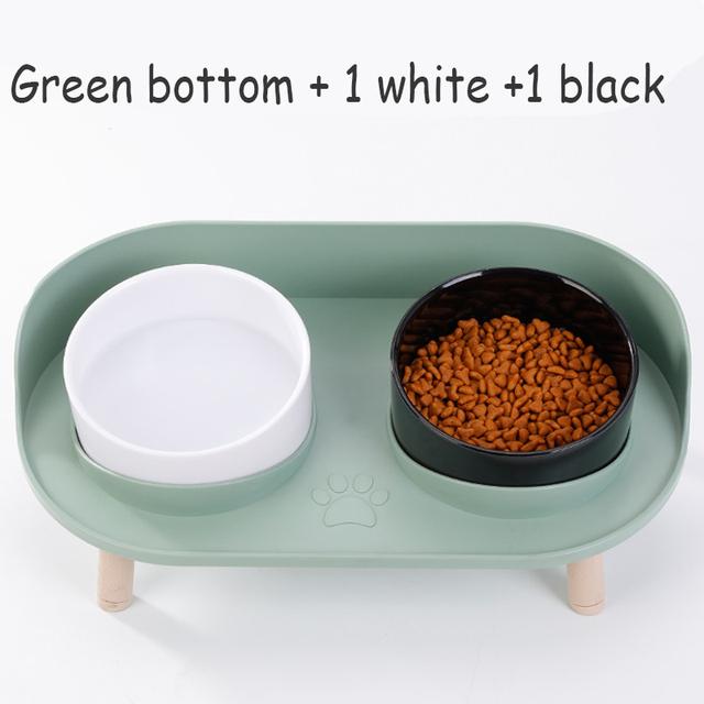 Double Cat Safety Bowl, with Wooden Stand and Silicone Mat, Kitten, Puppy Food, Water Supply, Raised Dish, Dog Supplies, Anti-spill