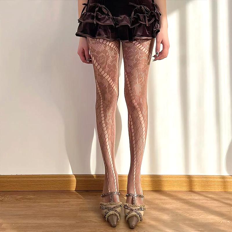Women Sexy Summer Leggings Mesh Stockings Fishnet Tights Hollow Out Pantyhose Rose Jacquard Gothic