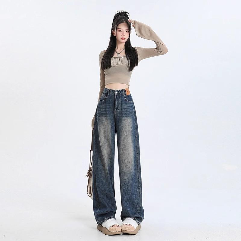 Women's Black High-Waist Wide-Leg Jeans - Slimming, Tall-Enhancing Fit, Versatile Fashion Long Pants