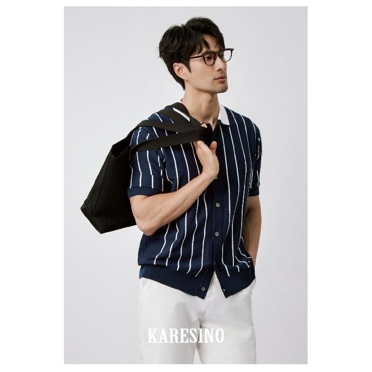 Casual Striped Polo Shirt for Men Summer Business Non-Iron Slim Fit Gentleman Thin Knitted Striped Short Sleeve T-Shirt
