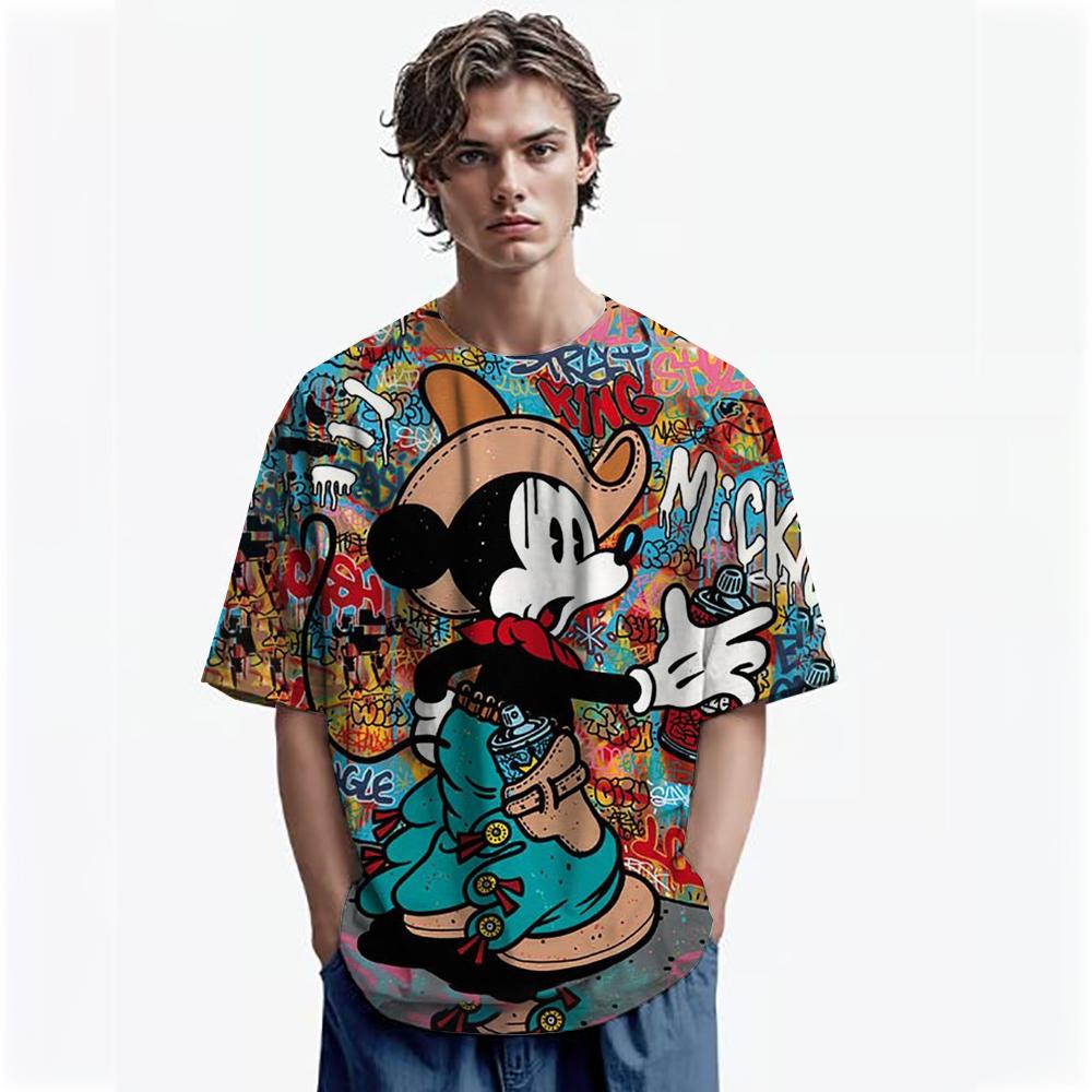 Disney Men Mickey Mouse Print T-Shirt Summer Boy Street Fashion Casual Sports Loose O Neck Quick Dry Short Sleeve Clothing Kid
