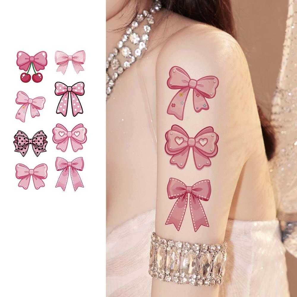 Pink Bowknot Ribbon Colorful Bow Tattoo Stickers Waterproof Makeup Stickers  Live House