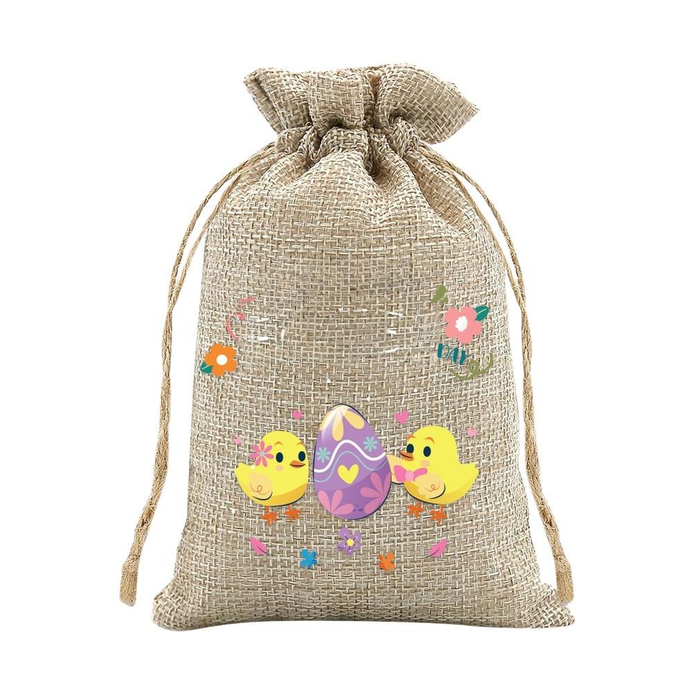 Egg Hunt Easter Favor Bags Linen Fabric Assorted Patterns Reusable Design For Candy Gifts Drawstring Candy Pouches