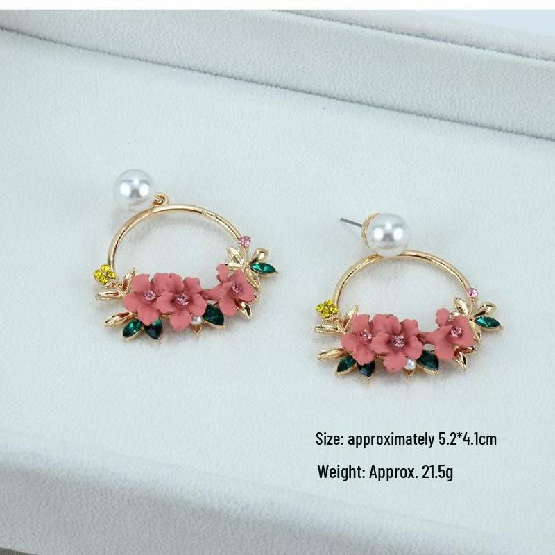 Korean Flower Stud Earrings, Sweet Temperament, Autumn/Winter Style, Polymer Clay with Pearl.