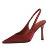 Korean Version Of Simple Banquet High Heels Thin Heels Satin Hollow Plain Back Tripping Pointed Toe Women's Shoes Elegant
