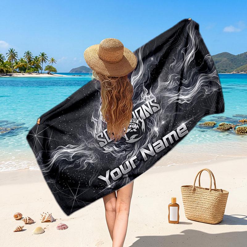 Scorpions Customized Name Text Beach Towel, Soft Absorbent Towel Beach Pool Travel Personal Gift