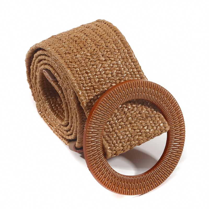 Round Buckle Elastic Braided Belt Women Bohemian Dress Waistband Clothes Decoration Belt