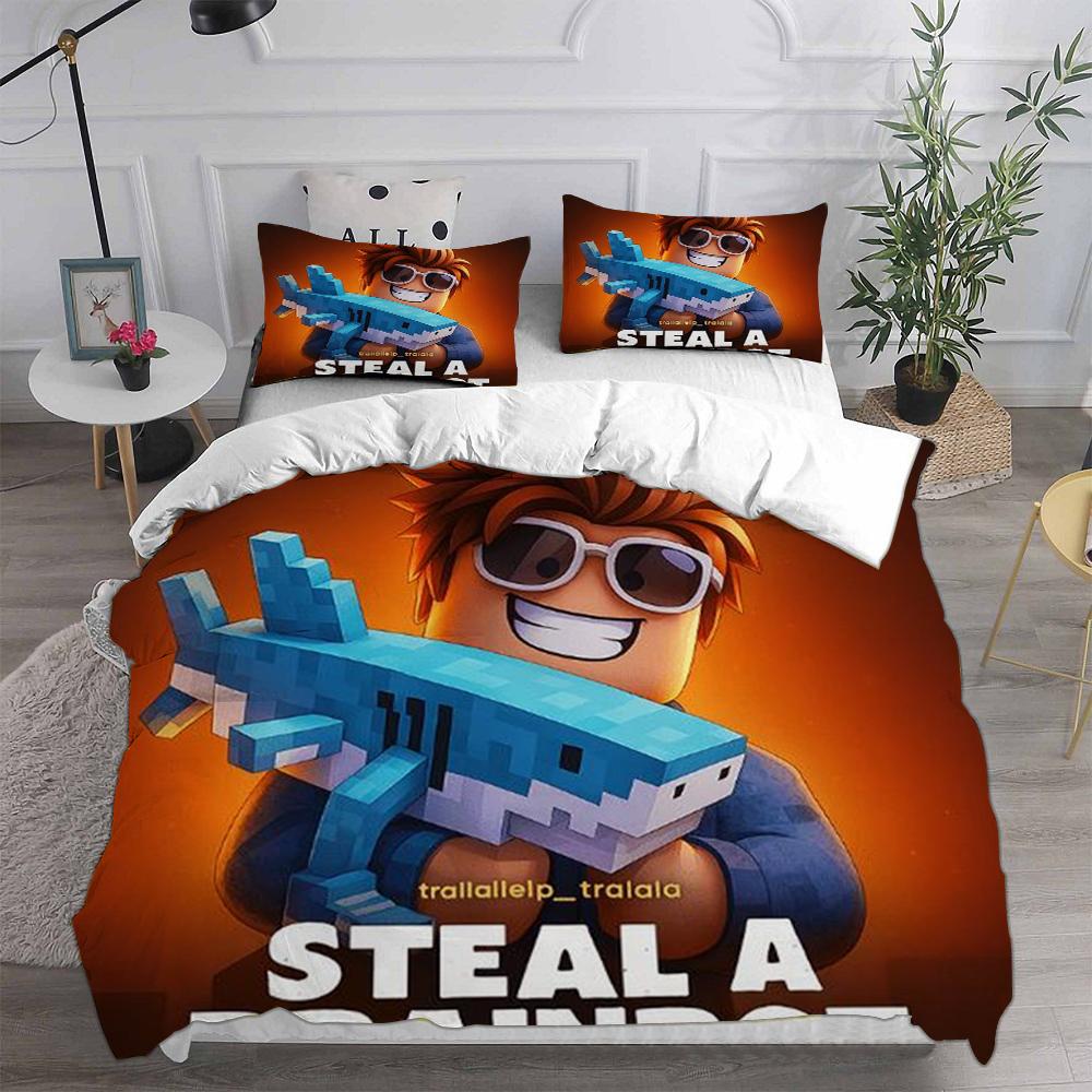 Steal A Brainrot Rob Loxs Bettwäsche-Sets, Bettdecke, Steppdecke, Bettbezug, Kissenbezug, 2-3-teilige Sets, Kinder- und Erwachsenengrößen