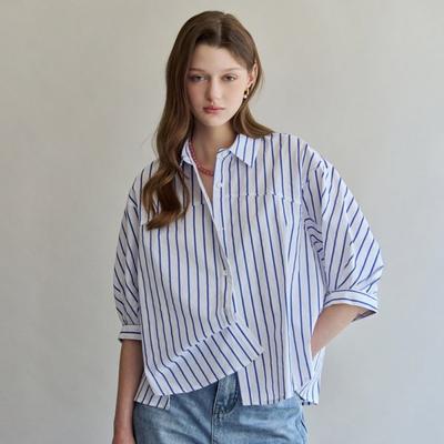 Wide Stripe Side Slit Loose Fit Shirt Zf06qb002nh