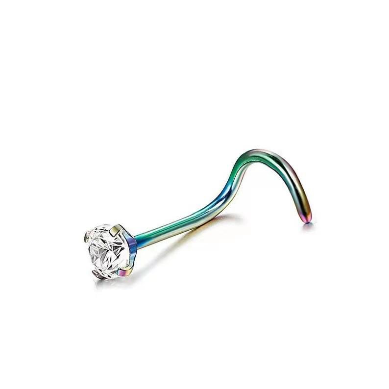Multi-Color Zircon Stainless Steel S-Bar Nose Studs Jewelry