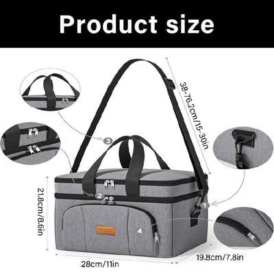 Spillproof Insulated Meal Bag Lunch Container Double Layer Sections Detachable Adjustable Strap For Outdoor