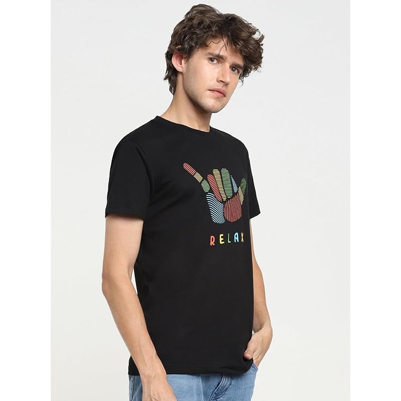 Bewakoof Men s Graphic Print Regular Fit Half Sleeve Round Neck Cotton T-Shirt L чёрный