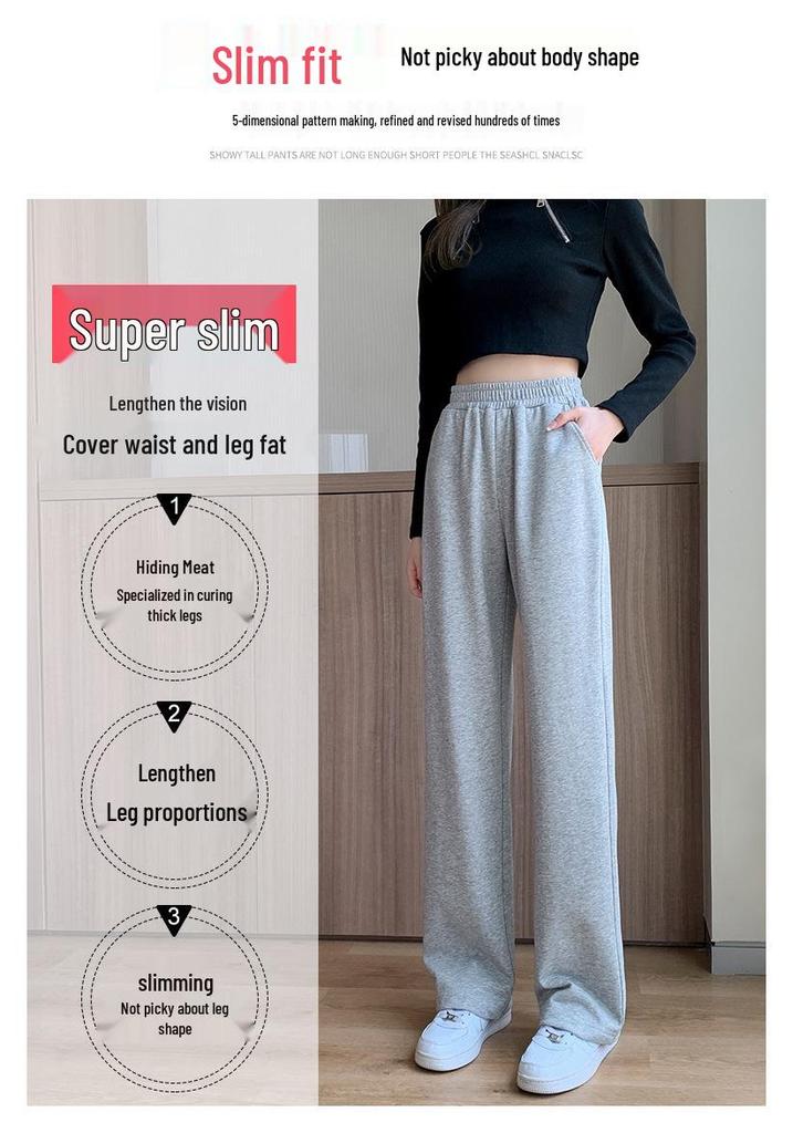 Women's High-Waist Wide-Leg Sweatpants - Spring/Autumn Loose Straight-Leg Fit, Slimming for Thick Legs, Versatile Casual Wear