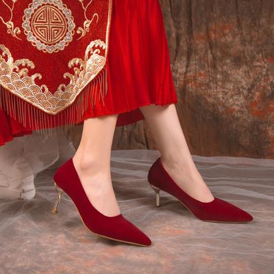 Modne czerwone buty ślubne dla kobiet 2024 Wiosna/Lato/Jesień Nowe szpiczaste buty damskie Eleganckie wysokie obcasy Buty ślubne Rozmiar 34-40