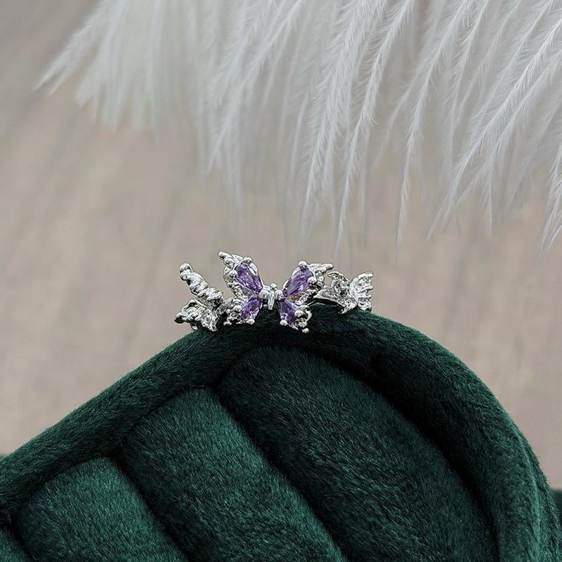 High Value Nine Purple From Fire Sweet Sister Dream Wind Purple Zircon Diamond Star Moon Butterfly Open Ring Stacked Ring