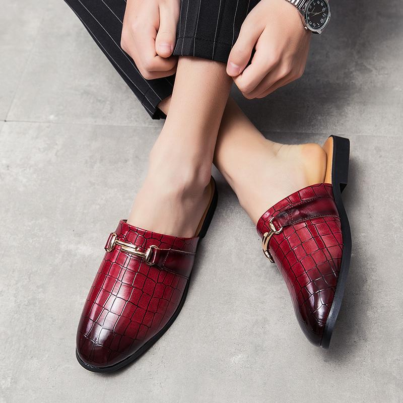 Fashion Arrival Mens Half Slippers Loafers Fashion Men Comfort Leather Loafers Male Business Casual Leather Shoes Summer Slippers Shoes