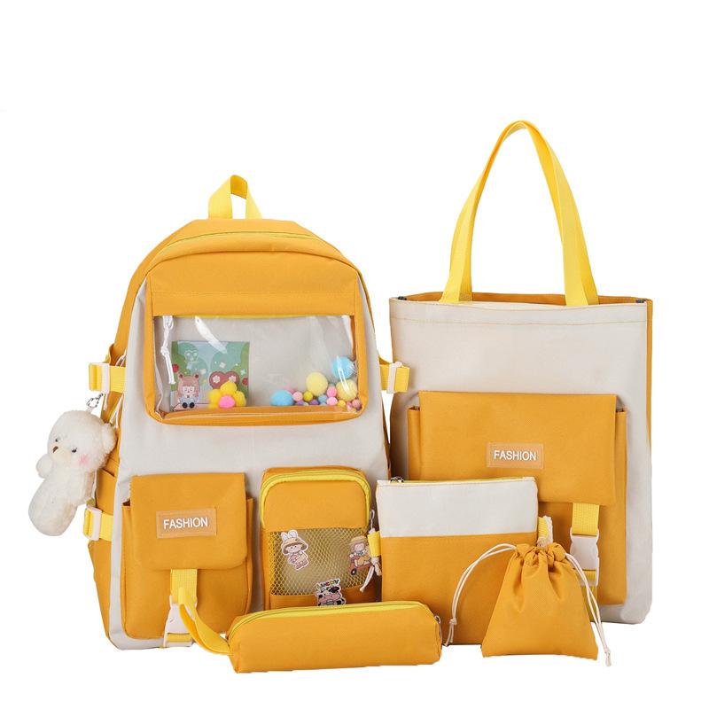 5pcs/set Kawaii School Bags for Teenage Girls Casual Canvas Large Capacity Student Bookbags Women Travel Backpack Shoulder Bags