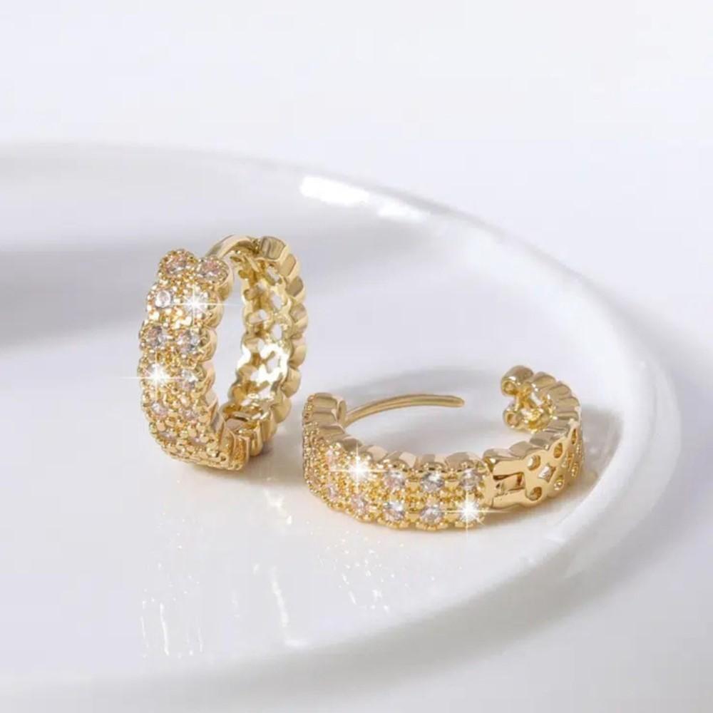 1 pair Fashionable Bohemian Style Cubic Zirconia Decorated Hoop Earrings for Women ElegantDelicate Huggies Party Jewelry Gifts