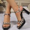 Fashion Sexy Leopard Print Open Toe Sandals Women Fashion Back Strap Square Toe Sandal Ladies Summer 2025 Non-Slip Wedding Sandals Mujer