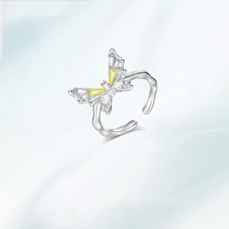 Stylish Copper Butterfly Ring With Dazzling Zircon Stones For Unique Fashion Statement