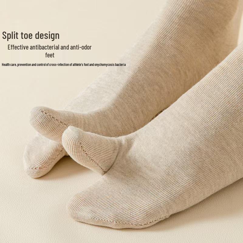 Women's Solid Color Split Toe Mid-Calf Socks for Geta - Suitable for Spring, Autumn, and Summer