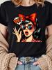 Retro Pop Art Woman Graphic T-Shirt Vintage 50s Pin Up Style Casual Short Sleeve Tees Funny Comic Book Tops for Women
