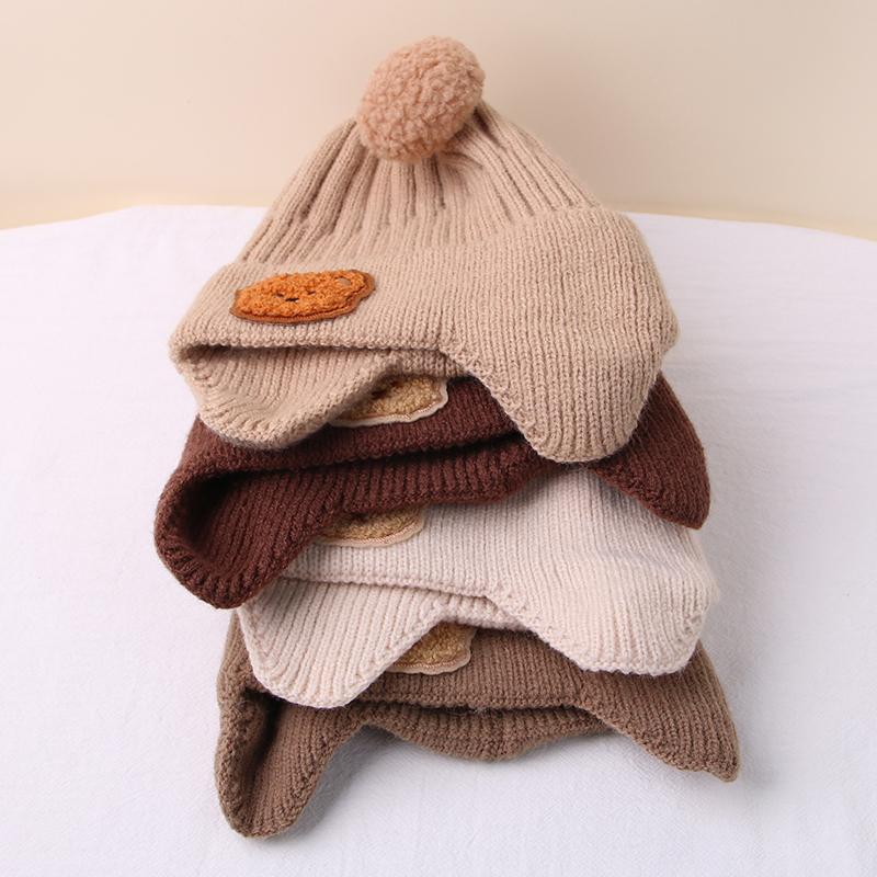 Bear Ear Knit Wool Hat for Baby Cute Cartoon Infant Ear Protection Cap Winter Warm Kids Boy Girl Earflap Beanies