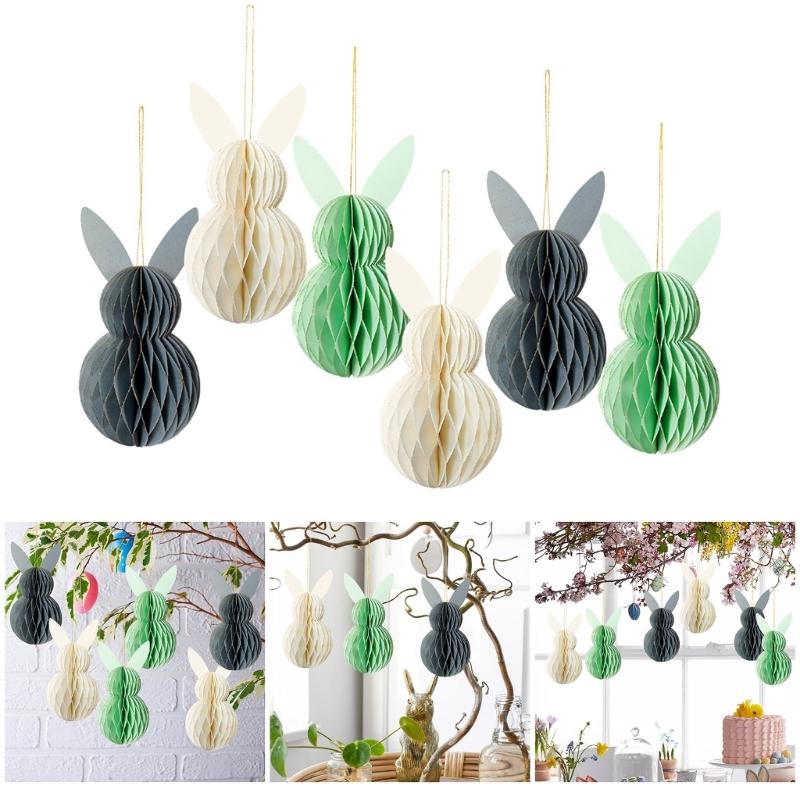 1Set Colorful Lovely Rabbit Honeycomb Balls Tree Pendants for Parties and Store Displays Decorations