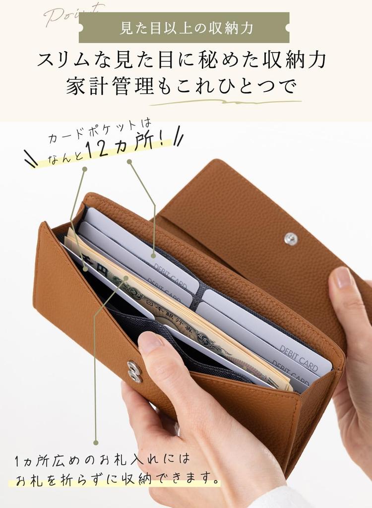 PURCHIC Women's Long Wallet, Genuine Leather, Slim, Lightweight, Large Capacity, Italian Buttons, Anti-Skimming (Ivory)