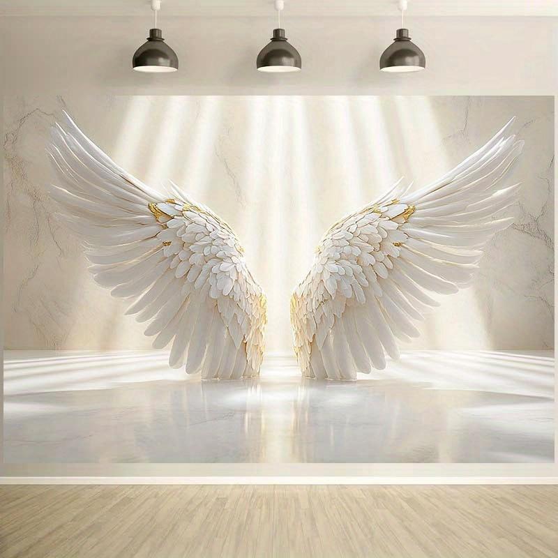 1 Elegant Angel Wing Wall Art Piece - High-quality Polyester Fiber, White and Gold Accents, Perfect for Christmas Decoration