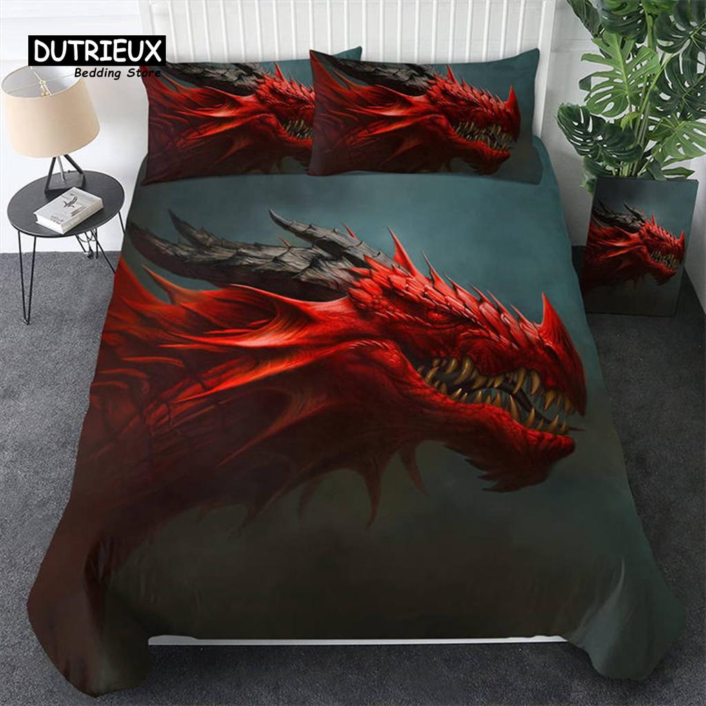 3D Dragon Duvet Cover Microfiber Blue Clouds Twin Bedding Set Chinese Historical Eastern Dragon Comforter Cover With Pillowcases