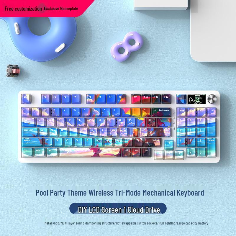 Wireless Bluetooth Mechanical Keyboard - 98-Key, Blue Switch, Silent for Gaming/Esports, High-Design for Girls/Office Use.