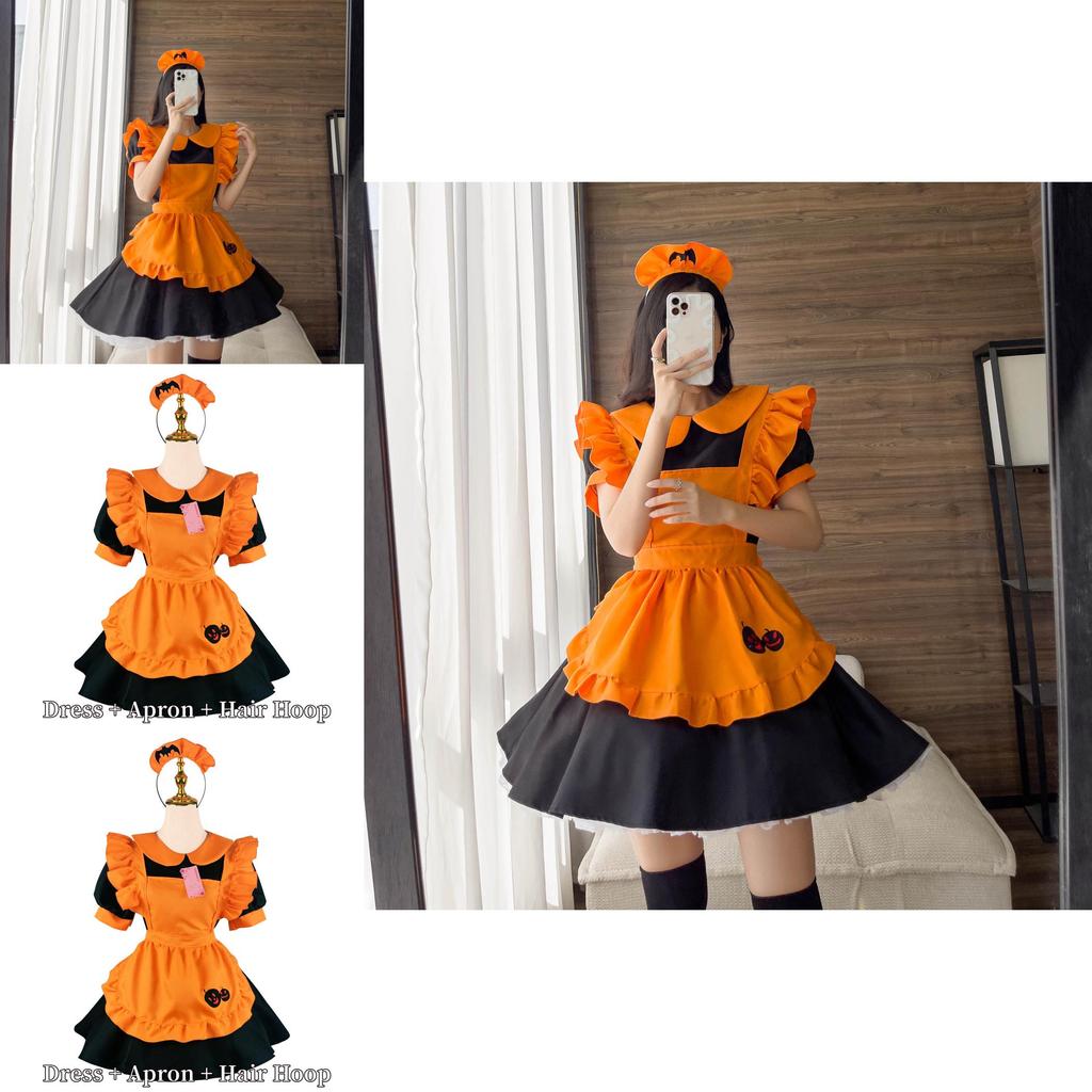 Sexy Lolita Pumpkin Maid Costume Dress For Halloween Party