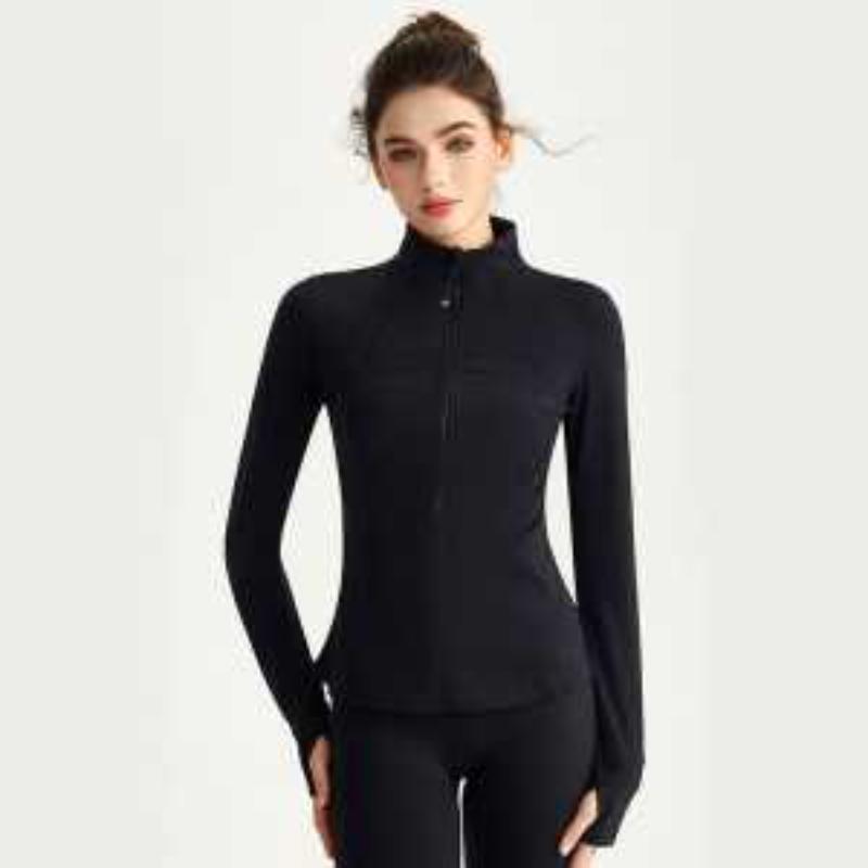 Women's Black Sports Zip-Up Jacket High Neck Long Sleeve Thumb Hole Stretchy Fitted Workout Activewear