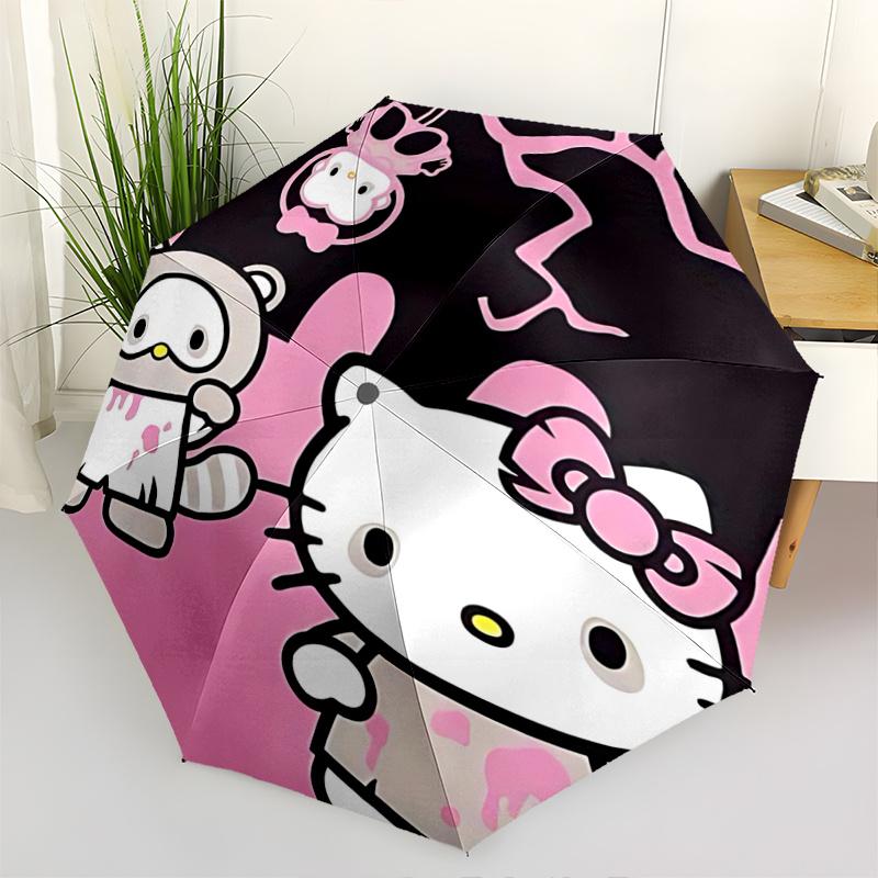 

1pc Hello Kitty & My Melody Halloween Costume Umbrella - Automatic Open/Closed, Portable Folding Design, 8-Rib Iron Frame Outdoor Umbrella, Festival G