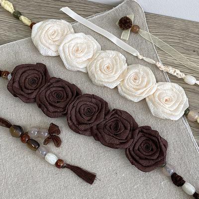 High-end Women's Belt, Beautiful Flower Fabric Belt, Exquisite Wedding Belt, Travel Photography, Sweet Roses, Women's Belt