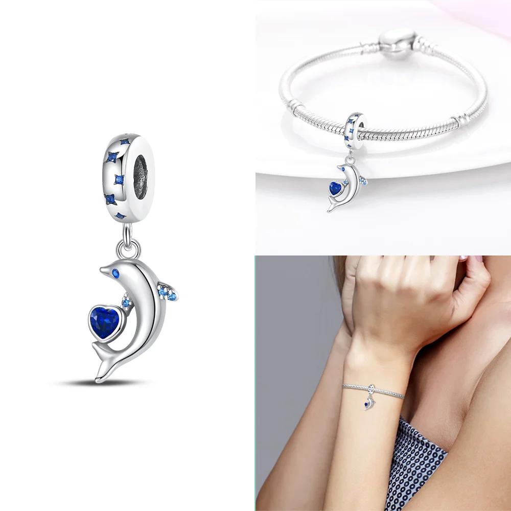 Exquisite Animal Firefly Blue Bow Dolphin Beads Fit Bracelet Charms Copper Original Jewelry Making Women Anniversary Gifts