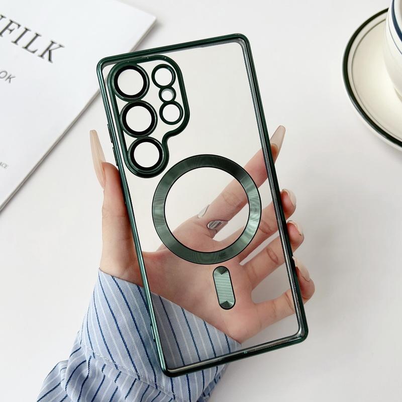 Plating Color Frame Clear Slim Magnetic Case For Samsung Galaxy S25 Ultra S24 FE S23 S22 for Magsafe Shockproof Les Protection Soft TPU Phone Cover