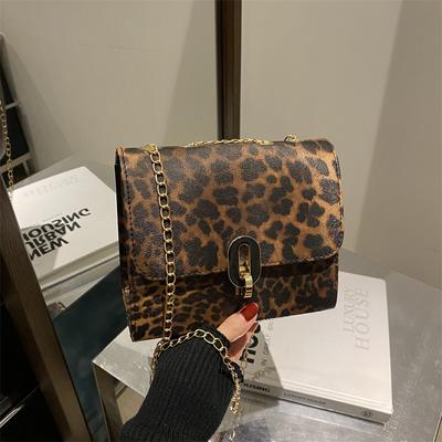 Simple And Fashionable Leopard Print Simple And Foreign Style Commuting Retro Chain Single Shoulder Crossbody Small Square Bag Woman