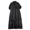 Kurzarm Übergröße Baumwolle Spitze Vintage Schwarz Neu in Kleider für Damen Freizeit Locker Lang Sommer Hemdbluse