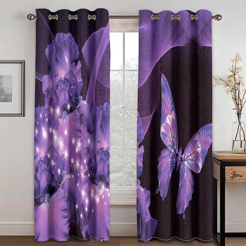 Dreamy Colorful Butterfly Purple Girl Window Curtains Kids Bedroom Living Room Hall Treatments Kitchen Decoration Drapes Blinds