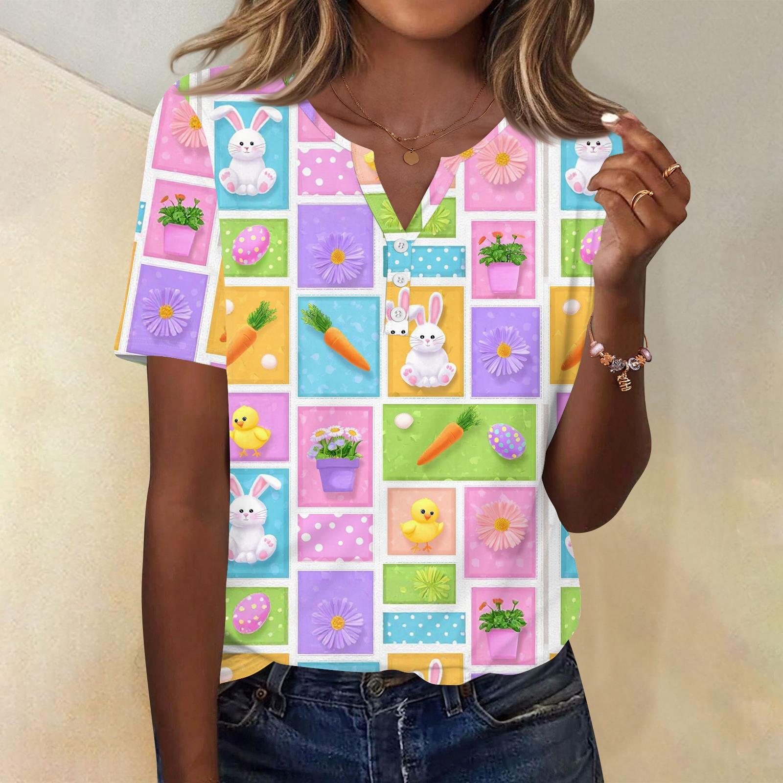 

Жіноча футболка з принтом і ґудзиком, з коротким рукавом, щоденна мода на вихідні, базовий V-подібний виріз, звичайний топ XL небо синє кольору